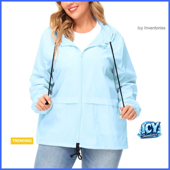 Waterproof Rain Jacket Packable Hooded Windbreaker Plus Size